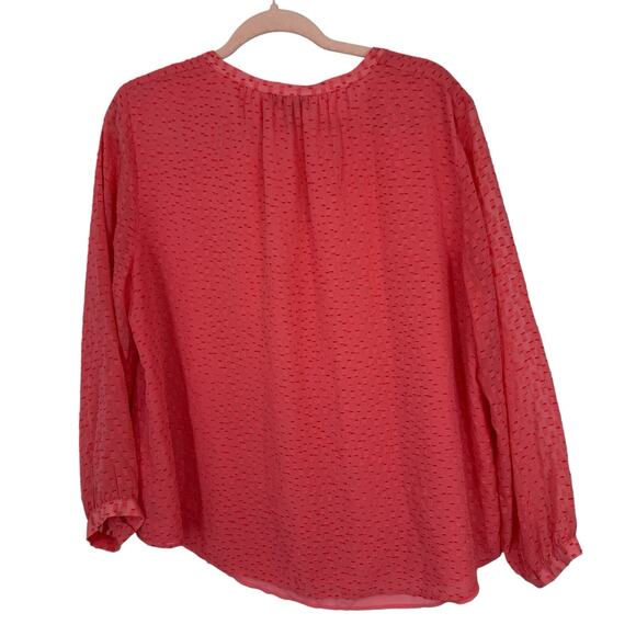 J Crew Women Plus size 16 Silk Coral Dotted Chiffon V Neck Popover Blouse E7788 - Picture 4 of 10